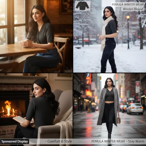 Image of Women Winter Wear V-Neck Half Sleeves Regular Fit Woollen Blouse