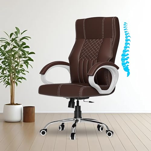 Image of FUGO FG21 Orthopedic Boss Chair with 3-Years Warranty, Executive Office Chair Ergonomic High-Back Chair-Cushioned Seat & Armrests, Metal Base, Rocking Movement (Brown)