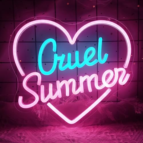 Image of Summer Neon Sign for Wall Decor Led Neon Light for Girls Bedroom Gift Decoration for Fans Pink and Blue Neon Sign for Music Party Supplies Birthday Gift for Sisters,Size11.8 * 10.5inch(JW010)