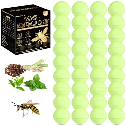 36 Pack Peppermint Oil Wasp & Bee Repellent, Keep Carpenter Bees, Hornets and Yellow Jackets Away from Patio, Yard, Garden, Outdoor, Natural Ingredients Wasp Deterrent Safe for Pets, Light Green