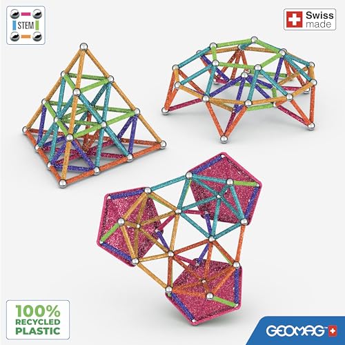 Geomag, Glitter Recycled, Glitzereffekt-Magnetkonstruktionen, Glitzer und Bunte Magnetstäbe, 142 Stück, 100% recycelter Kunststoff – Ansicht 4