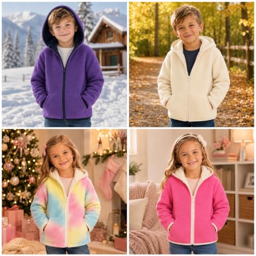Image of Mud Kingdom Boys Girls Polar Fleece Jacket with Hood Winter Thick Warm Outerwear Funny Cartoon