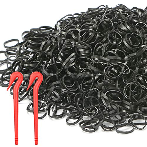 1500Pcs Mini Elastic Hair Bands & 2Pcs Rubber Bands Remover, TailaiMei Soft Hair Ties for Baby Girls (Black, 12mm)