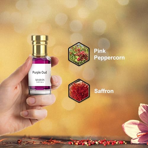 Image of Arabian Aroma Purple Oud Attar | Oriental Oud Attar with Saffron & Pink Peppercorn | Luxurious Ittar | Long-Lasting Alcohol-Free | 100% Perfume | Oil-Based Itra Perfume for Men & Women (6ml)