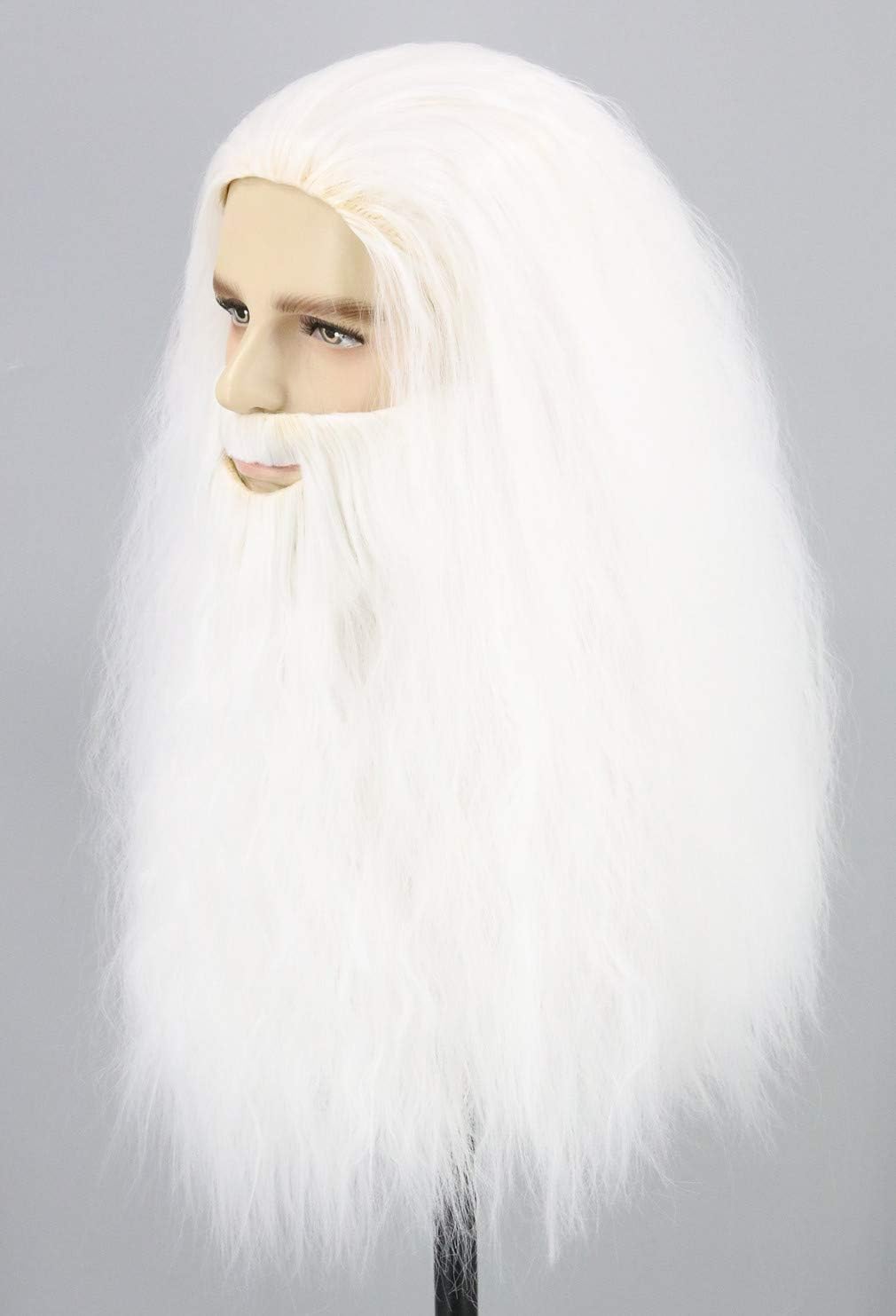 Topcosplay Men Wizard Wig and Beard White Long Cosplay Halloween Costume Party Wigs - Image 3