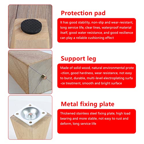 Knpwer 4 Pcs Wooden Furniture Legs,10 cm Solid Straight Wood Sofa Legs Replacement Furniture Feet with Mounting Plate - Image 3