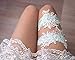 Something Blue Wedding Garter Set for Bride - Handmade White Floral Lace Lingerie with Pearls, Rhinestone Bridal Keepsake and Toss Garters, Plus Size Fits