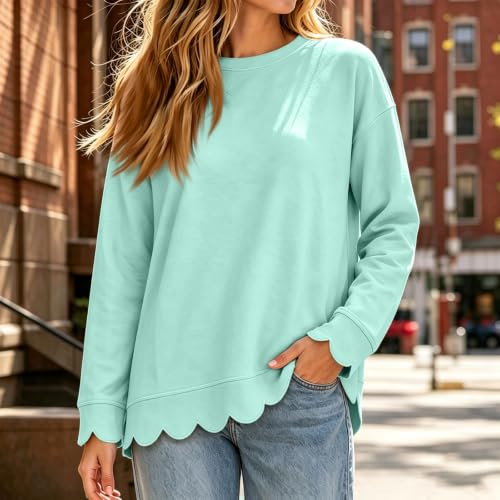 Crew Neck Sweatshirts Women Cotton Scalloped Long Sleeve Oversized Hoodie - image 2