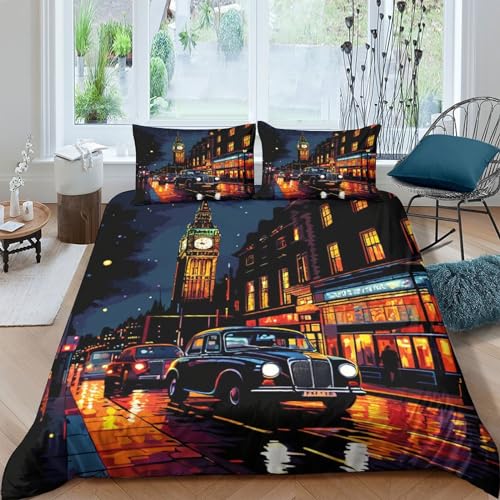 TNFHSOFT Vue de la Ville de Londres Ensembles De Literie 3D pour Enfants Décoration Couette 3 Pièces avec Fermeture À Glissière Ensembles De Couette en...