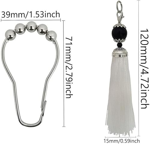 Miniatura 2 de Ganchos de cortina de ducha con borlas para decoración bohemia de baño anillos de cortina a prueba de óxido gancho de ducha de metal de acero