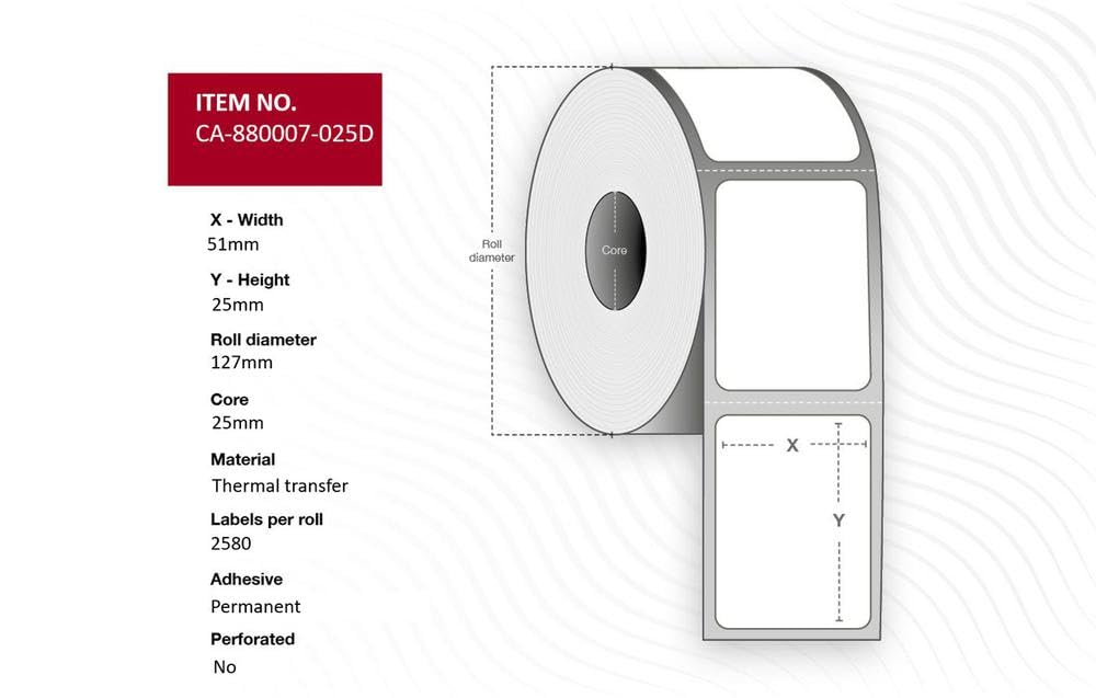 Capture CA-880007-025D Label 51 x 25mm. Core 25mm.