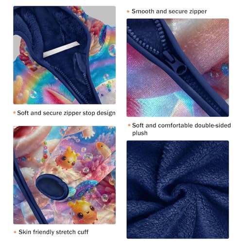 Cute Underwater Creature Scene Toddler Fleece Jacket Girl Boys Hooded Fleece Jacket Coat Warm Outwear Zip-up 3-10T3