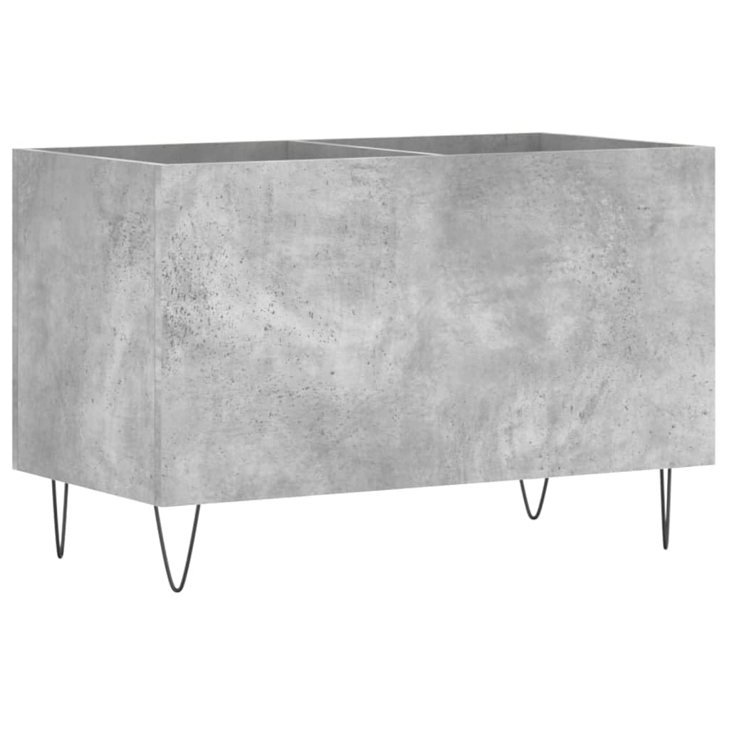 Betonowa szara szafka panelowa 74,5 x 38 x 48 cm, wykonana z materiału drewnopochodnego z żelaznymi nogami, przestronna i stabilna, do winylu, płyt LP, z miejscem do przechowywania