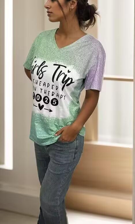 Girl's Trip Cheaper Than Therapy Shirt for Women Letters Printed Funny Girls Trip T Shirts Summer Vacation Shirt3