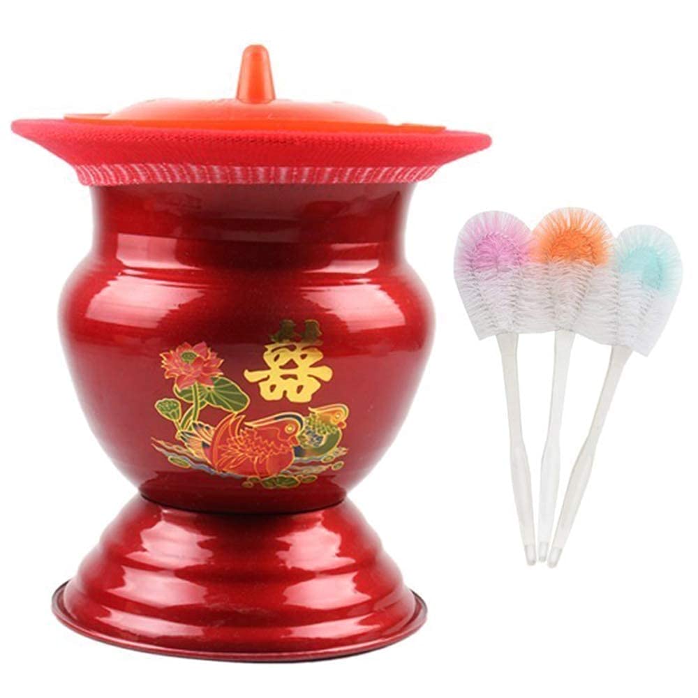 XBSXP Chamber Pots Enamel High Capacity Potty, Children, Women, Female Urine Buckets Bedpans with Lids,Adult Spittoon Unisex,B