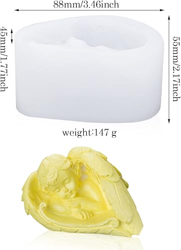Miniatura 7 de Voyyphixa Molde de jabón de ángel durmiente, querubín en alas y plumas de resina epoxi de silicona, molde de estatua de ángel hecho a mano para