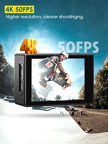 Caméra Sport 4K/50FPS 20MP, HD Écran Tactile, WiFi 40M Caméra étanche avec Télécommande, 4 x Zoom, mouvement lent, télécommande, EIS, 2 Batteries et Accessoires - Image 3