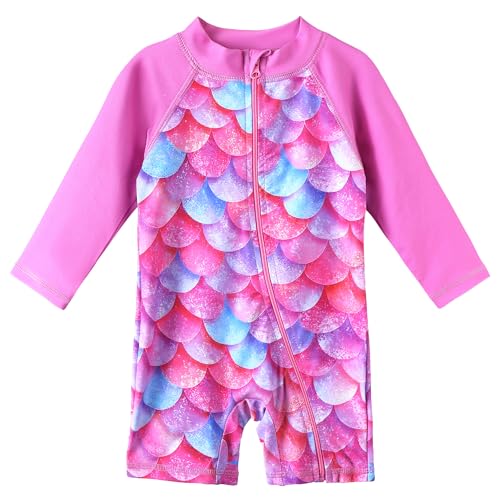 Image of HUAANIUE Toddler Girl Swimsuit Long Sleeve UPF50+ Sun Protection