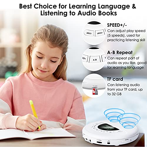 Gueray Tragbarer CD-Player mit Dual Stereo Lautsprechern Discman mit 1400mAh Akku CD-Player Persönlich für Auto und… - Image 7