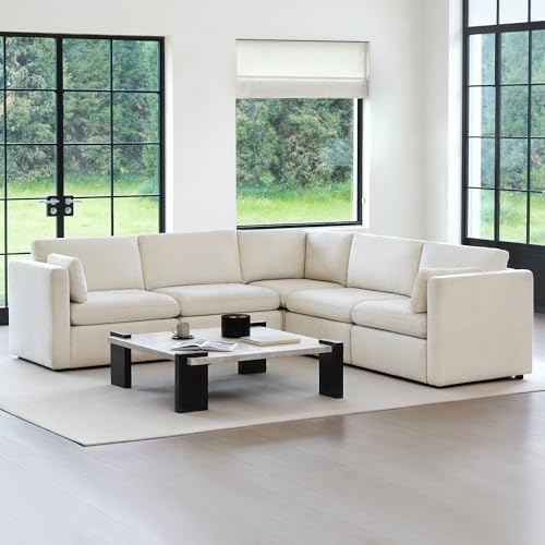 CHITA Oversized Corner Modular Sectional Fabric Sofa Set, FSC Certified Extra Large 5 seat V Shaped Corner Sectional Cloud Couch for Living Room, 106 inch Width,4 Seat and 1 Middle Corner, Linen