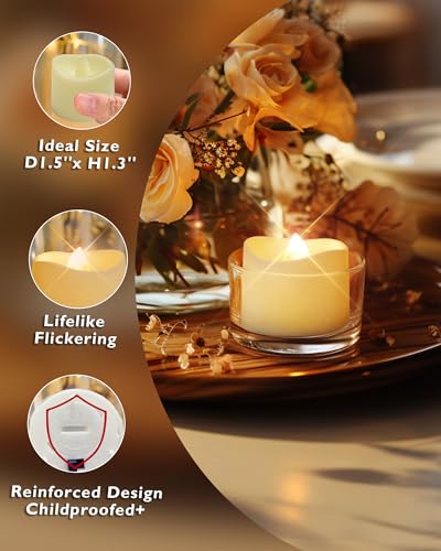 Homemory 12-Pack Flameless LED Tea Lights Candles Battery Operated, 200+Hour Fake Electric Candles TeaLights for Votive, Aniversary, Wedding Centerpiece Table Decor, Funeral, Halloween, Christmas