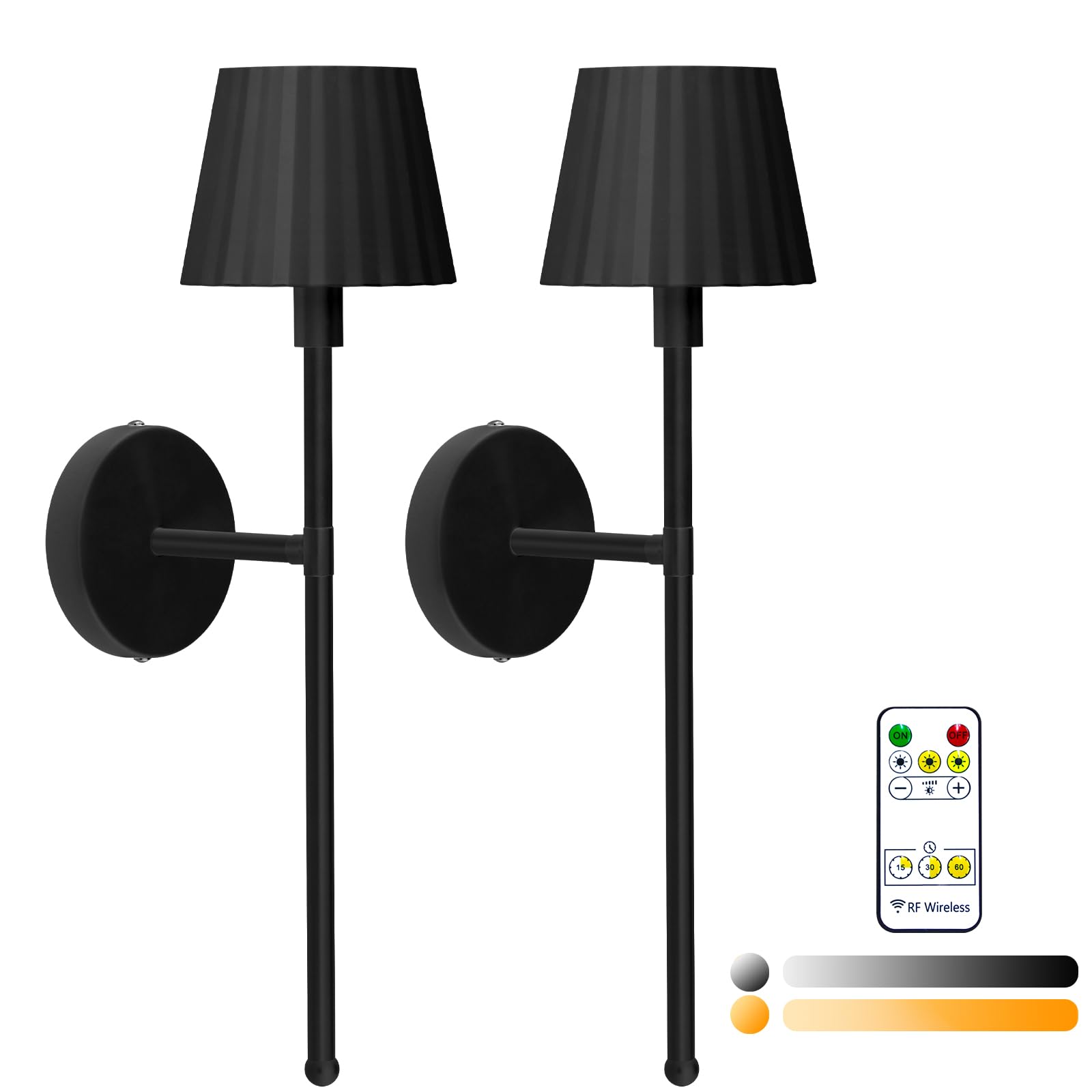 Jaenmsa Battery Operated Wall Sconces Set of 2, Rechargeable Wireless Wall Light with Dimmable and Remote Control, 3 Colors Wall Lights for Indoor Living Room Bedroom Hallway