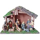 Dubee Krippenset Weihnachtskrippe - LED-beleuchtetes Krippen-Tischset aus Holz | Holz Weihnachtskrippe Tischschmuck, Krippe Ornament