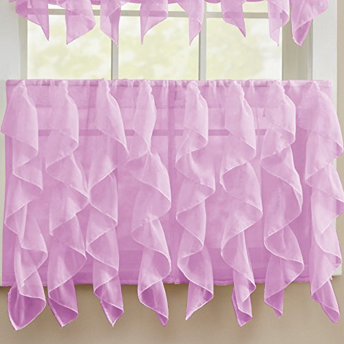 Image of Sweet Home Collection Kitchen Window Tier, Swag, or Valance Curtain Treatment in Stylish and Unique Patterns and Designs for All Home Decor, 24 inch, Sheer Lavender
