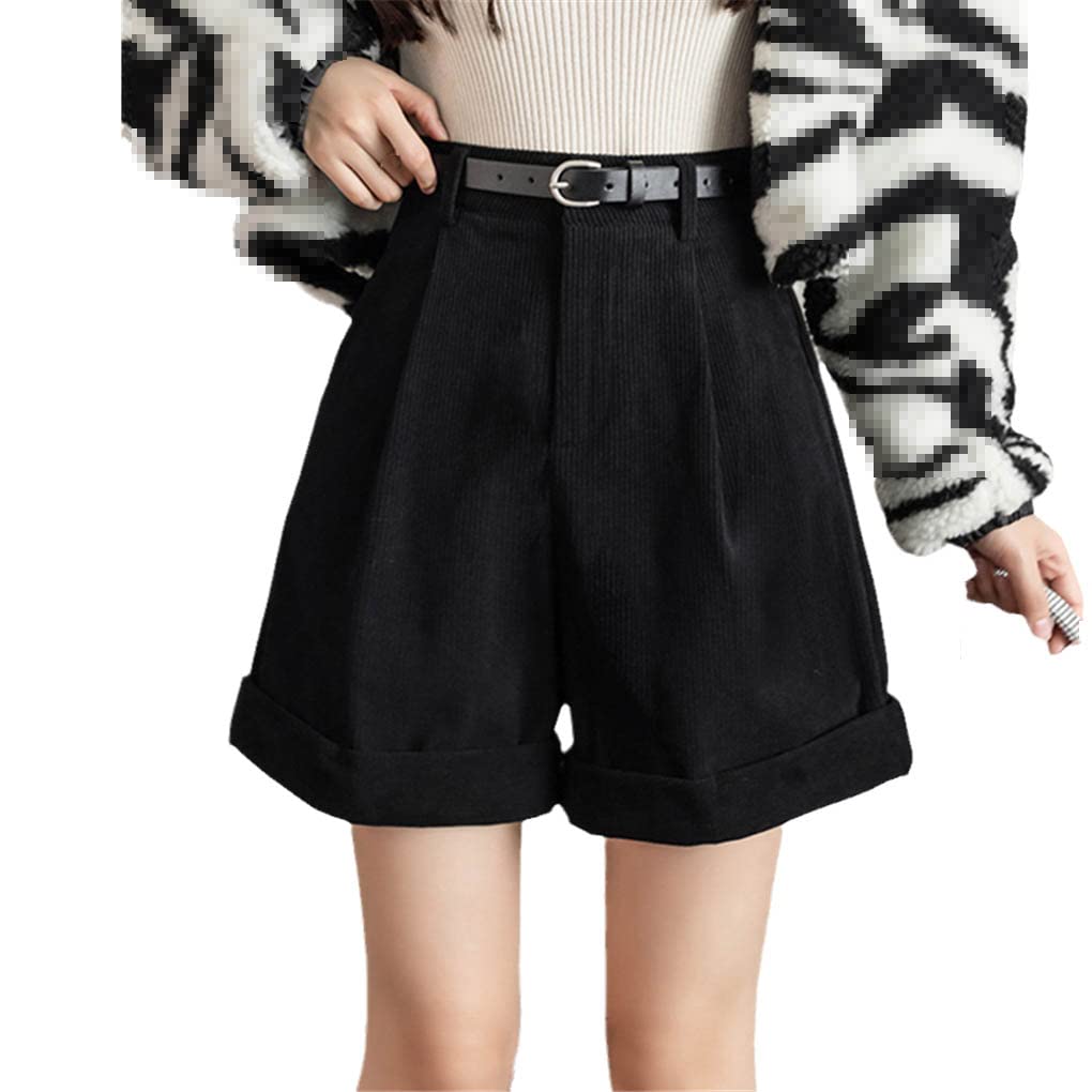 Lockere Damen Cord Weites Bein Shorts Hohe Taille Herbst Winter Bermuda Knielang Kurz