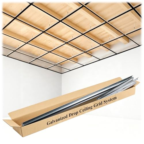 144 Sq.Ft Galvanized Drop Ceiling Grid Rust-Proof fire-Resistant Moisture-Resistant Easy to Install. Complete Ceiling Grid Kit for Basement Living Room Kitchen Bathroom & Commercial Use. (Black)