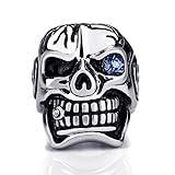 ELFASIO Men Skull Ring Blue Eye Cubic Zirconia CZ Stainless Steel Jewelry Size 14