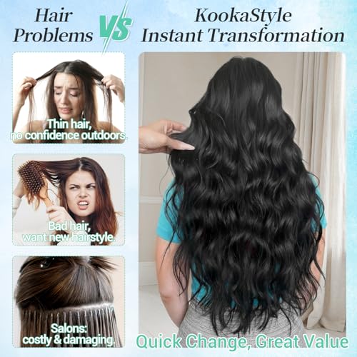 Image of KooKaStyle Wavy Thick Clip in Hair Extensions 24 inch Dark Brown