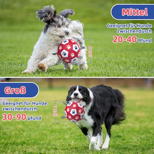 HETOO Hundeball Hundespielzeug Ball mit Griff für Hund Interaktives Schleppen von Krieg Wasser Hundebälle Spielzeug Geburtstagsgeschenk für Kleine/Mittel/Große Hunde (6 Zoll Rot Weiß)