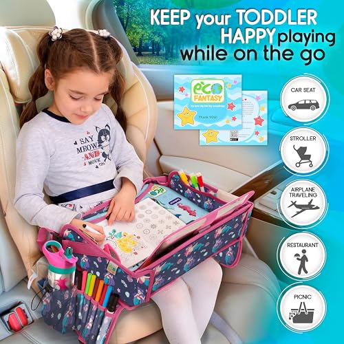 Image of Kids Travel Tray - Waterproof Lap Table with No-Drop Large Tablet Holder - Car Seat Tray - Road Trip Essentials Kids - Car Desk Organizer for Airplane - Toddler Travel Essentials(MERMAID)