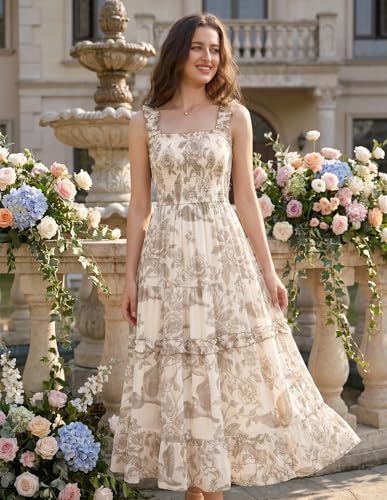 Image of Scarlet Darkness Floral Dress for Women 2026 Flowy Sundress Smocked Cottagecore Dresses