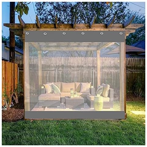 YIQIFLY Outdoor Vinyl Curtain with Clear Tarp Panel 100% Weather Resistant Outdoor Curtain - with Rustproof Grommets - for Pergola, Porch, Gazebos, Cabana/Indoor Cover