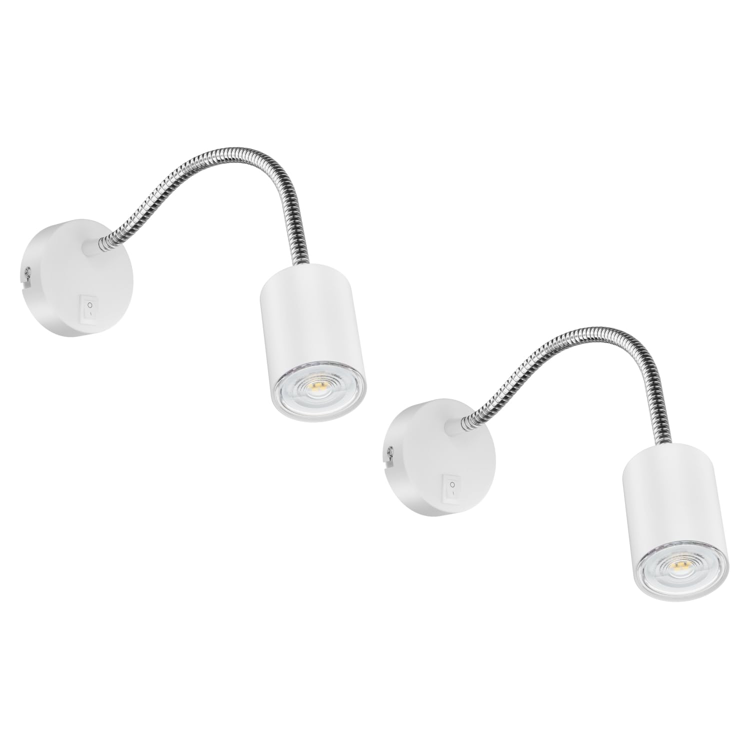 ledscom.de 2x Leselampe WAIKA mit Schwanenhals und Schalter weiß matt, inkl. GU10 LED Lampe (weiß, 5,3W, 504lm, 44°)