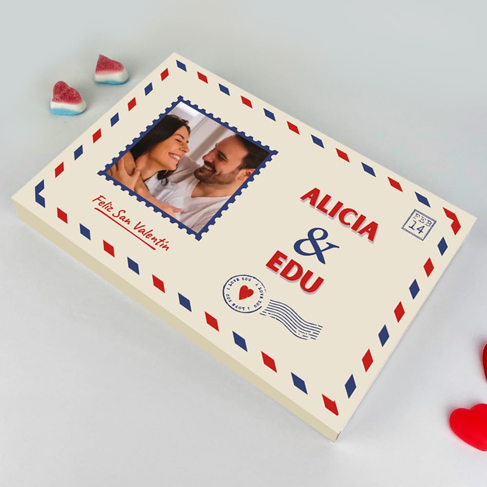 Transparent Gift Caja de Chuches Postal Personalizada con Foto y Textos. Cajas de Dulces. Regalos Originales para Mujer y Hombre. Regalos Personalizados para Parejas en San Valentín y Aniversario