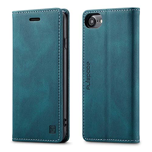 EYZUTAK LederHülle für iPhone SE 2022 5G iPhone 7/8/SE 2020, Magnetverschluss Premium PU Leder Flip Case mit Kartenfächern RFID Schutz Brieftasche Standfuntion Klapphülle Vintage Ledertasche-Blau Cover