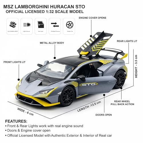 Image of Diecast Toy Cars for Kids & Collectors| 1:32 Scale | Pull Back Action Metal Model Car | Premium Detailing, Authentic Design, Sturdy Build | Gift Toy Car (Lamborghinin Huracan STO)