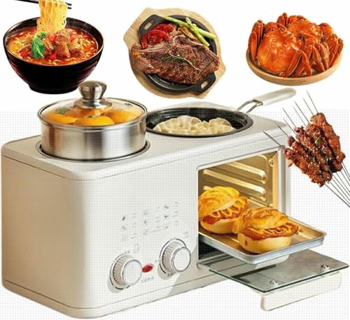4-In-1 朝食メーカーステーション、オーブン、フライパン、蒸し器付き 10L 多用途朝食マシン、0-60 分タイマーノブ、S タイプダブル加熱チューブ、家庭用