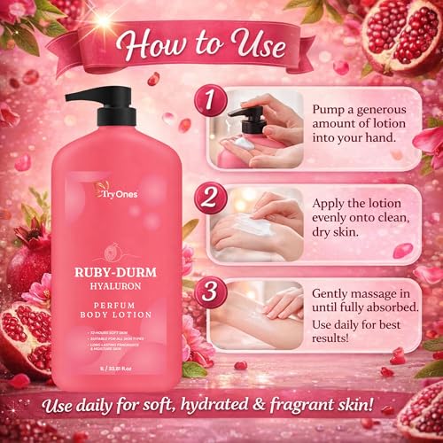 Image of Ruby-Durm Hyaluron Perfum Body Lotion with Pomegranate Fragrance, 72-Hour Moisturizing Formula for All Skin Types, 1L /33.81 fl.oz