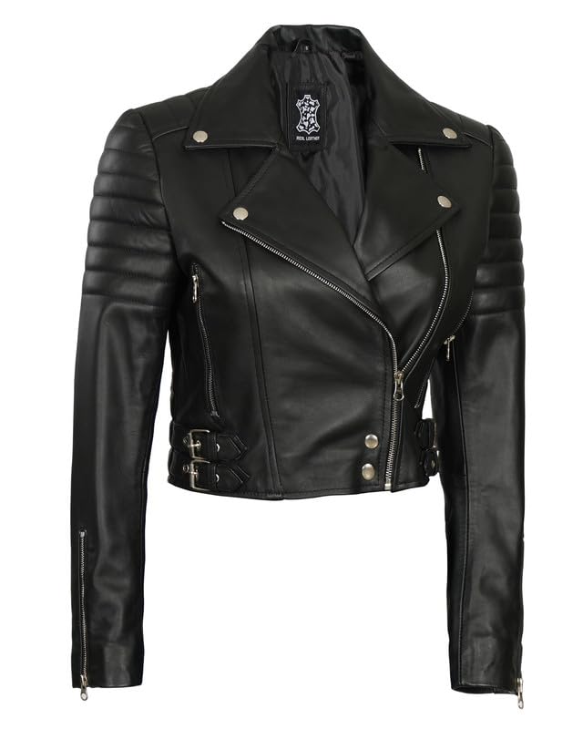 Decrum Cropped Leather Jacket Women – Trendy Short Real Lambskin Womens Leather Jacket3
