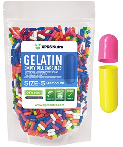 Image of XPRS Nutra Size 5 Empty Capsules - 1000 Count Very Small Empty Gelatin Capsules - Pills DIY Capsule Filling - Fillable Pill Gel Caps for Do-It-Yourself Vitamin Supplements (Multi Color)