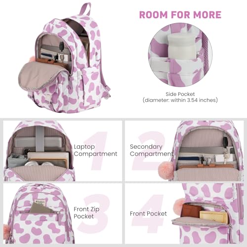 Image of WINDARS School Backpack for Teen Girls, Cute College Backpacks for Women Students Aesthetic Bookbag Large 15.6 Inch Laptop Bag Middle School Travel Back Pack (Cow Print Purple)