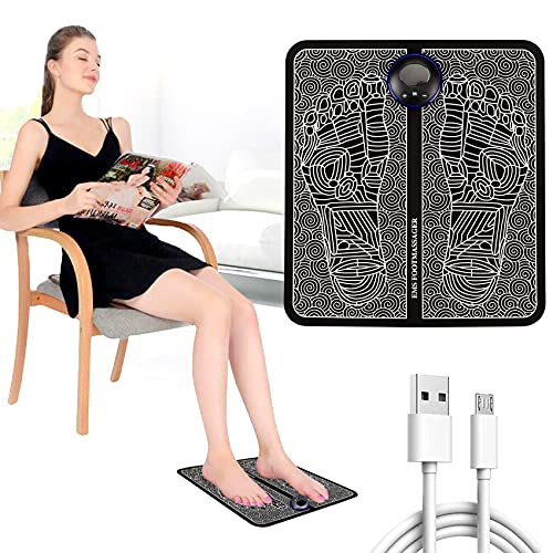EMS Foot Massager Pad, Pro Electrode Foot Stimulator, 6 Modes 9 Intensity EMS Leg Reshaping Foot Massager for Plantar Fasciitis and Neuropathy/Deep Kneading/Improves Circulation/Pain Relief (USB)