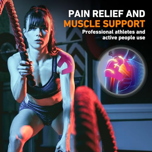 Image of Kinesiology Tape for Shoulder Precut, 24 PCS Shoulder Tape for Pain Relief, KTQUICK Original Cotton Waterproof & Breathable, Enhance Elastic Sports Tape for Pain Support and Muscle Sports, Pink