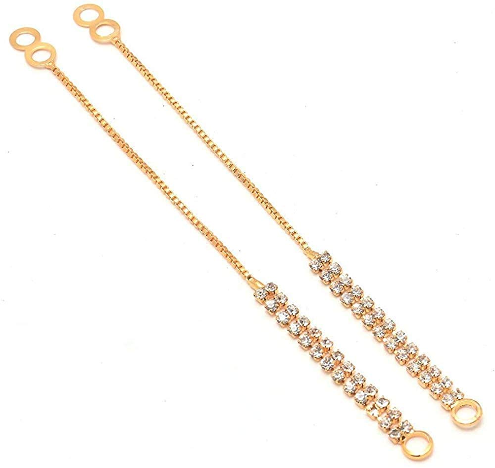 Shivarth Double line Ear Chain Gold Plated Ad Cz Gemstones Kanoti Kan Chain Jewelry for Women & Girls (B087C6D66G) Amazon Price History, Amazon Price Tracker