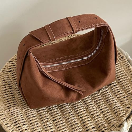 Suede Handbags Retro Shoulder Bag for Women Crescent Crossbody Satchels Bag Work Travel Tote Bags Winter Brown Purse4