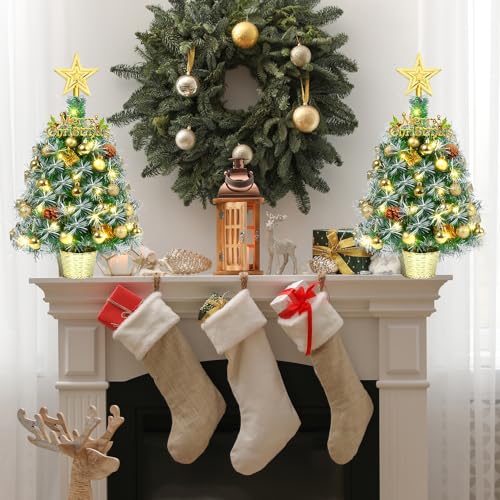 Árvore de Natal pequena de 51 cm, mini árvores artificiais de Natal Prelit, árvores minúsculas opera